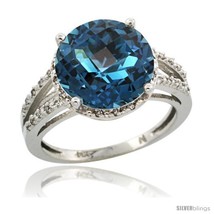 Size 7 - 14k White Gold Diamond London Blue Topaz Ring 5.25 ct Round Shape 11  - £603.72 GBP