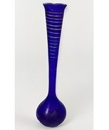 Vintage Cobalt Blue Glass Vase With Gold Stripes - 12”H - $272.41 MXN