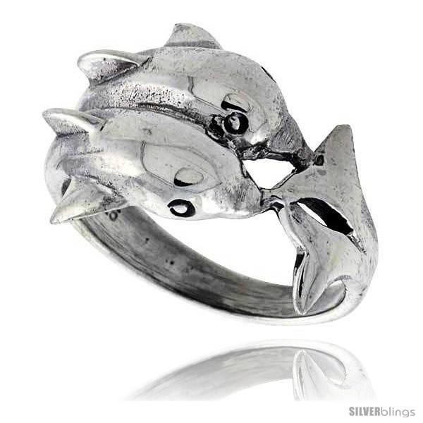 Size 7.5 - Sterling Silver Double Dolphin Polished Ring 5/8 in  - $22.33