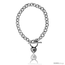 Length 8.5 - Sterling Silver Rolo Link Bracelet with Heart Toggle  - £108.85 GBP