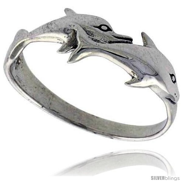 Size 6.5 - Sterling Silver Dolphin Double Dolphin Polished Ring 3/8  - $20.24