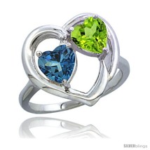 Size 7.5 - 14k White Gold 2-Stone Heart Ring 6mm Natural London Blue Topaz &amp;  - £370.72 GBP