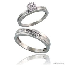 Size 10 - 10k White Gold Diamond Engagement Rings 2-Piece Set for Men and Women  - £407.05 GBP