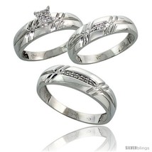 Size 10 - 10k White Gold Diamond Trio Engagement Wedding Ring 3-piece Set for  - £623.90 GBP