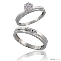 Size 10 - 10k White Gold Diamond Engagement Rings 2-Piece Set for Men and Women  - £361.84 GBP