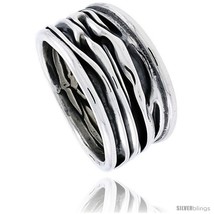 Size 6 - Sterling Silver Crinkled Cigar Band Ring Handmade Antiqued finish, 5/8  - £46.38 GBP