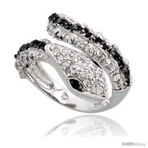 Size 9 - Sterling Silver Snake Ring w/ Black & White CZ Stones, 1/2in  (12mm)  - $61.07