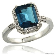 Size 8 - 14k White Gold Diamond London Blue Topaz Ring 2.53 ct Emerald Shape  - £630.82 GBP