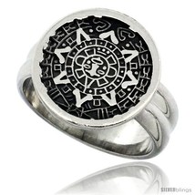 Size 8 - Sterling Silver Aztec Calendar Ring Handmade 5/8 in  - $33.17