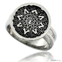 Size 13.5 - Sterling Silver Aztec Calendar Ring Handmade 5/8 in  - £25.97 GBP
