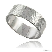 Size 14 - Sterling Silver Flat 8 mm Wedding Band Ring Hammered Finish Handmade,  - £40.40 GBP