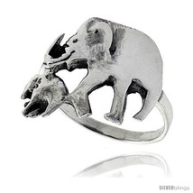 Size 7 - Sterling Silver Mother &amp; Baby Elephant  - £23.79 GBP