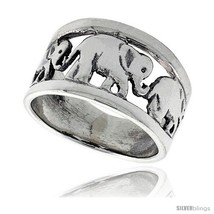 Size 6 - Sterling Silver Elephant Link Wedding Band Ring 7/16 in  - £25.29 GBP