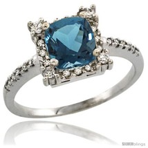 Size 8 - 14k White Gold Diamond Halo London Blue Topaz Ring 1.2 ct Checkerboard  - £424.27 GBP