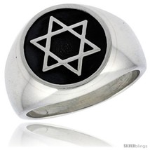 Size 6.5 - Sterling Silver Star of David Ring Antiqued finish Handmade 3/4 in  - £56.27 GBP