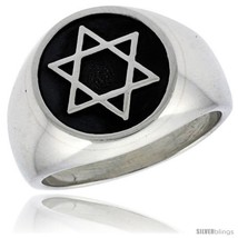 Size 12.5 - Sterling Silver Star of David Ring Antiqued finish Handmade 3/4 in  - £55.92 GBP