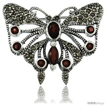 Sterling Silver Marcasite Butterfly Brooch Pin w/ Round, Oval &amp; Marquise... - £69.00 GBP
