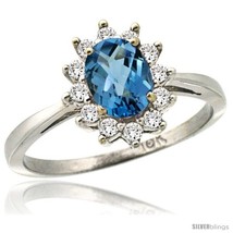 Size 6 - 14k White Gold Diamond Halo London Blue Topaz Ring 0.85 ct Oval Stone  - £650.97 GBP