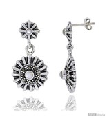 Marcasite Earrings in Sterling Silver, w/ Mother of Pearl, 1 1/4in  (32 ... - £48.81 GBP