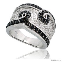 Size 8 - Sterling Silver Swirls Band w/ Black &amp; White CZ Stones, 1/2in  (12mm)  - £89.43 GBP