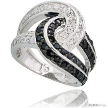 Size 6 - Sterling Silver Love Knot Ring w/ Black &amp; White CZ Stones, 5/8i... - £73.17 GBP