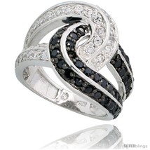 Size 6 - Sterling Silver Love Knot Ring w/ Black &amp; White CZ Stones, 5/8i... - £73.79 GBP