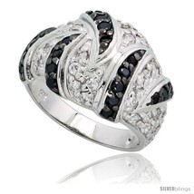 Size 9 - Sterling Silver Dome Ring w/ Black &amp; White CZ Stones, 9/16in  (... - £79.95 GBP