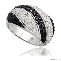 Size 6 - Sterling Silver Striped Dome Ring w/ Black & White CZ Stones, 1/2in   - £61.31 GBP
