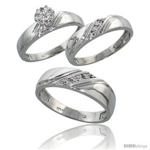 Size 5.5 - 10k White Gold Diamond Trio Engagement Wedding Ring 3-piece Set for  - £652.95 GBP