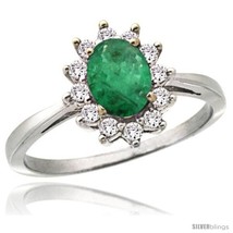 Size 8 - 14k White Gold Diamond Halo Emerald Ring 0.85 ct Oval Stone 7x5 mm,  - £699.36 GBP