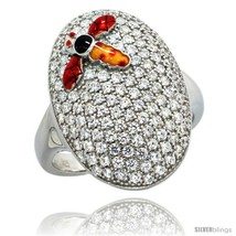 Size 7 - Sterling Silver Polka Dot Dragonfly on Oval Ring w/ Brilliant Cut CZ  - £62.34 GBP