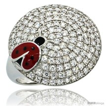 Size 7 - Sterling Silver Lady Bug on Round Ring w/ Brilliant Cut CZ Stones, 3/4  - £62.96 GBP