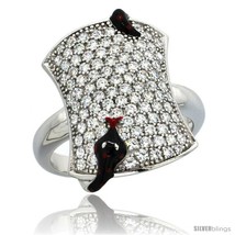 Size 7 - Sterling Silver Polka Dot Black Snake on Rectangular Ring w/ Brilliant  - £35.33 GBP