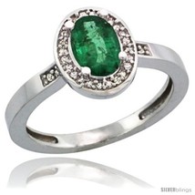 Size 6 - 14k White Gold Diamond Emerald Ring 1 ct 7x5 Stone 1/2 in  - £491.99 GBP