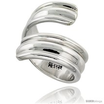 Size 8 - Sterling Silver Long Wave Ring High Polish Handmade 1 1/4 in  - £82.18 GBP