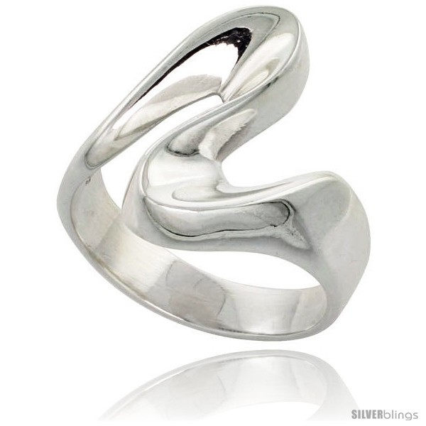 Primary image for Size 7.5 - Sterling Silver Wave Ring High Polish Handmade 3/4 in 
