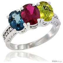 Size 5.5 - 14K White Gold Natural London Blue Topaz, Ruby &amp; Lemon Quartz Ring  - $730.47