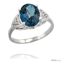 Size 9 - 14k White Gold Diamond London Blue Topaz Ring 2.40 ct Oval 10x8 Stone  - £427.40 GBP