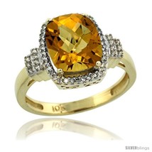 Size 8 - 10k Yellow Gold Diamond Halo Whisky Quartz Ring 2.4 ct Cushion Cut 9x7  - £383.83 GBP