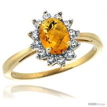 Size 8 - 10k Yellow Gold Diamond Halo Amethyst Ring 0.85 ct Oval Stone 7x5 mm,  - £556.49 GBP