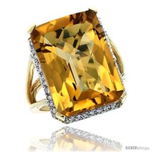 Size 7 - 10k Yellow Gold Diamond Whisky Quartz Ring 14.96 ct Emerald shape  - £641.66 GBP