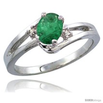 Size 5.5 - 14k White Gold Ladies Natural Emerald Ring oval 6x4 Stone Diamond  - £437.57 GBP