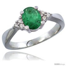 Size 6 - 14k White Gold Ladies Natural Emerald Ring oval 7x5 Stone Diamond  - $589.24