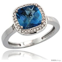 Size 7 - 14k White Gold Diamond London Blue Topaz Ring 2.08 ct Checkerboard  - £455.50 GBP