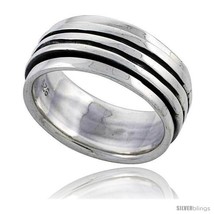 Size 10 - Sterling Silver Stripe Design Spinner Ring 3/8  - £47.00 GBP