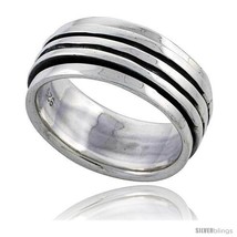 Size 14 - Sterling Silver Stripe Design Spinner Ring 3/8  - £47.00 GBP