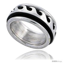 Size 13.5 - Sterling Silver Wave Spinner Ring 3/8  - £38.88 GBP
