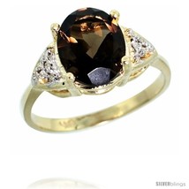 Size 6 - 10k Yellow Gold Diamond Smoky Topaz Ring 2.40 ct Oval 10x8 Stone 3/8  - £326.11 GBP