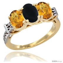 Size 8 - 10K Yellow Gold Natural Black Onyx &amp; Whisky Quartz Sides Ring 3-Stone  - £432.63 GBP