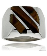 Size 12 - Gent&#39;s Sterling Silver Triple Diagonal Tiger Eye  - £82.43 GBP